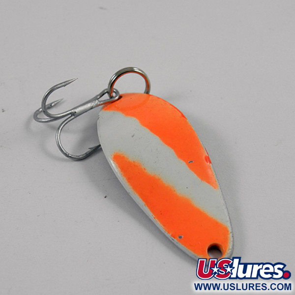 Vintage  Seneca Little Cleo UV, 1/4oz Fluorescent Orange / White / Nickel fishing spoon #2601