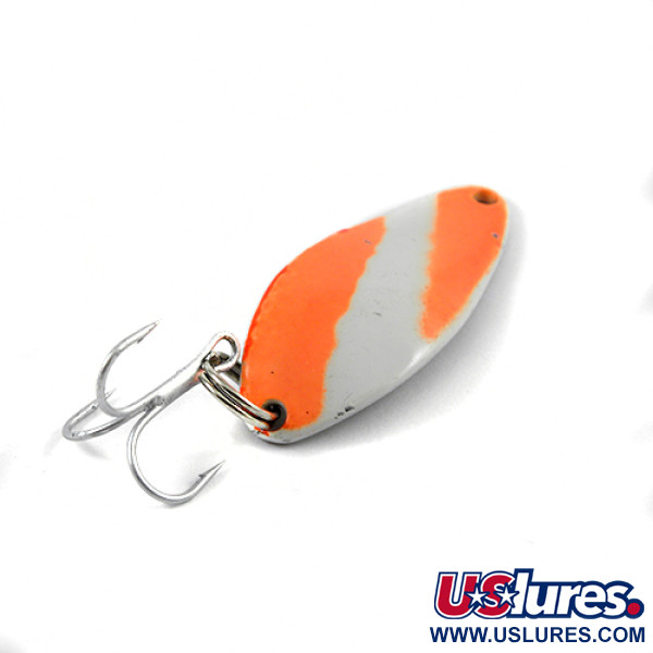 Vintage  Seneca Little Cleo UV, 1/4oz Fluorescent Orange / White / Nickel fishing spoon #2601