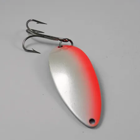 Vintage Seneca Little Cleo (Hula Girl), 1/2oz White Pearl / Red / Nickel fishing spoon #2604