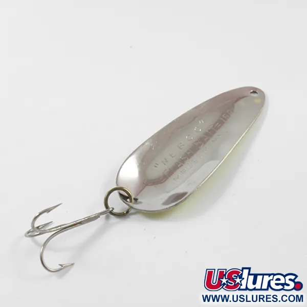 Vintage   Nebco FlashBait 166, 1/2oz Yellow / Red / Nickel fishing spoon #2639