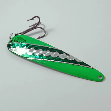Vintage Eppinger Dardevle King Flutter Devle 3200, 1/2oz Green / White fishing spoon #2648
