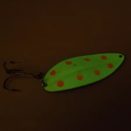 Vintage TODDCO Main liner Glow, 3/4oz Glow in Dark White / Fluorescent Red / Nickel fishing spoon #2662