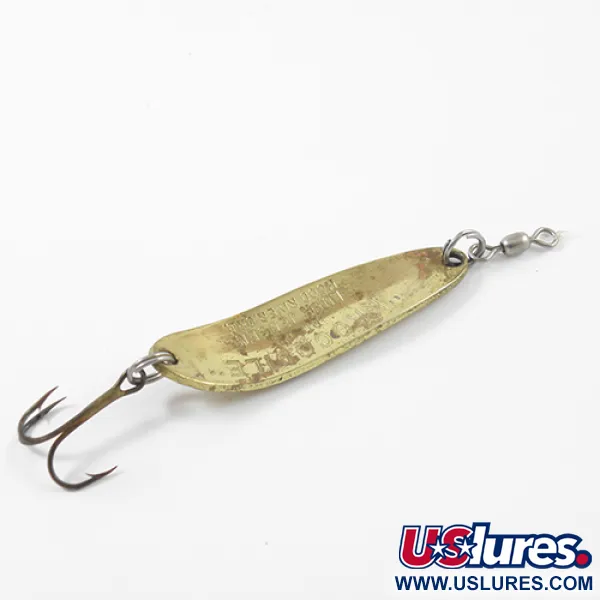 Vintage Luhr Jensen Krocodile Die #3, 1/3oz Hammered Brass / Red fishing spoon #2685