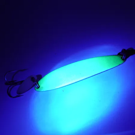 Vintage Bay de Noc Swedish pimple UV, 3/4oz Nickel / Chartreuse UV Glow in UV light, Fluorescent fishing spoon #2706