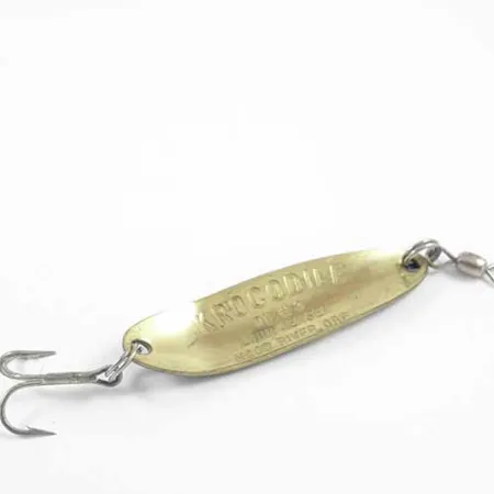 Vintage Luhr Jensen Krocodile Die #3, 1/3oz Frog (Green / Yellow) / Brass fishing spoon #2716