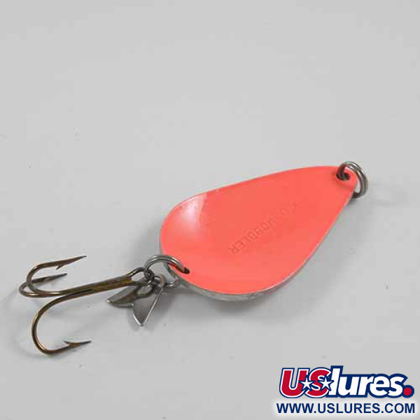 Vintage  Acme K.O. Wobbler UV, 3/4oz Nickel / Fluorescent Red (Glow in UV light, Fluorescent) fishing spoon #2718