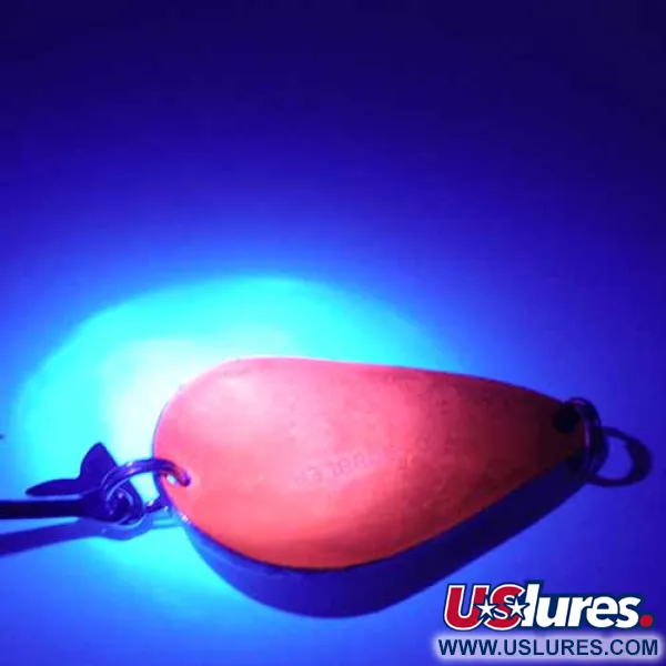 Vintage  Acme K.O. Wobbler UV, 3/4oz Nickel / Fluorescent Red (Glow in UV light, Fluorescent) fishing spoon #2718