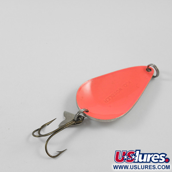 Vintage  Acme  K.O. Wobbler UV, 3/4oz Nickel / Fluorescent Red (Glow in UV light, Fluorescent) fishing spoon #2753