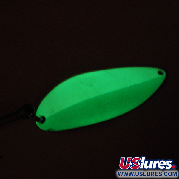 Vintage  Acme Little Cleo Glow, 3/4oz Glow in Dark (White / Green / Nickel) fishing spoon #2765