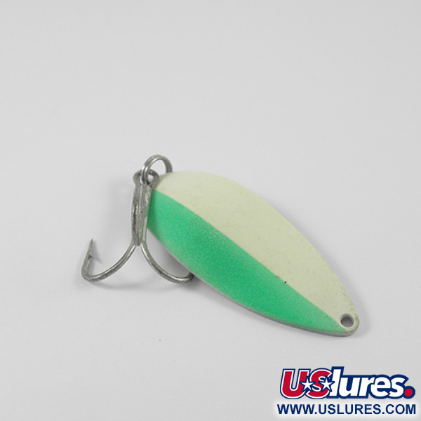 Vintage  Acme Little Cleo Glow, 3/4oz Glow in Dark (White / Green / Nickel) fishing spoon #2765