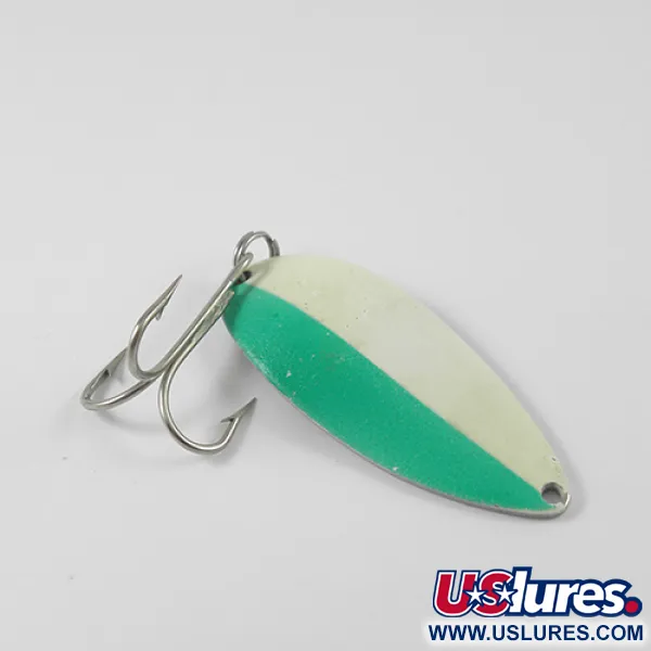 Vintage  Seneca Little Cleo (Hula Girl) Glow, 3/4oz Glow in Dark (White / Green / Nickel) fishing spoon #2766