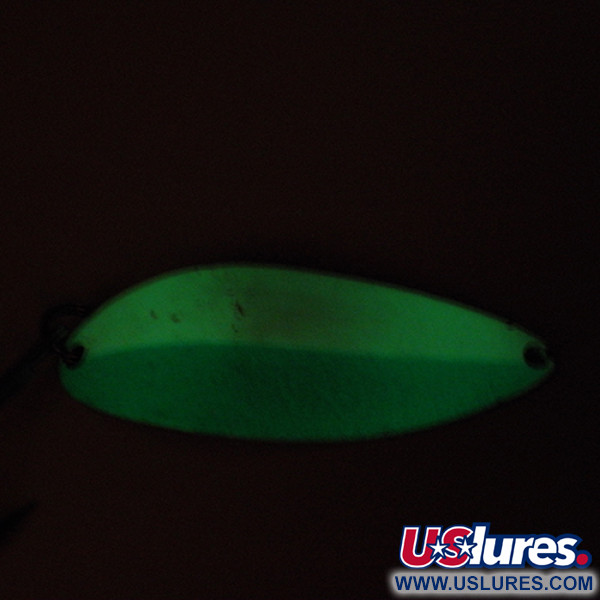 Vintage  Seneca Little Cleo (Hula Girl) Glow, 3/4oz Glow in Dark (White / Green / Nickel) fishing spoon #2766