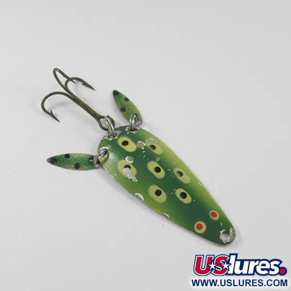 Vintage   Marathon 2774, 2/5oz Frog (Green / Yellow / Nickel) fishing spoon #2774