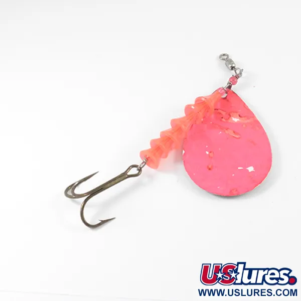Vintage  Luhr Jensen Dave Davis, 3/5oz Fluorescent Pink / Hammered Nickel spinning lure #2776