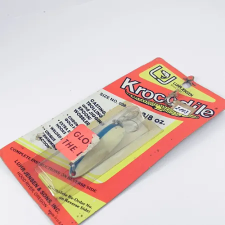 Luhr Jensen Krocodile Die #3 Glow, 1/2oz White / Blue Glow in Dark fishing spoon #2803