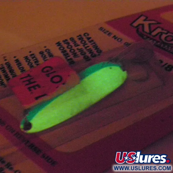 Luhr Jensen Krocodile Die #3 Glow, 1/2oz White / Blue Glow in Dark fishing spoon #2803