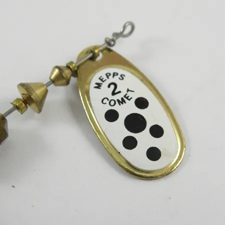 Vintage Mepps Comet 2 Dressed, 3/16oz Brass / White spinning lure #2818