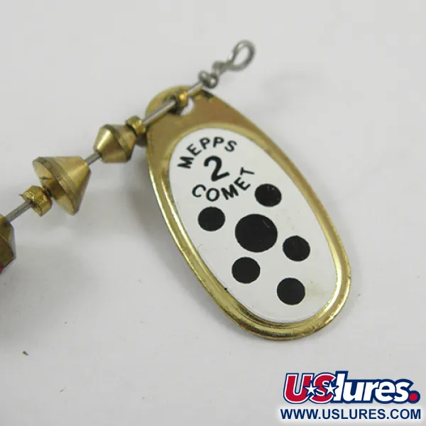 Vintage   Mepps Comet 2 Dressed, 3/16oz Brass / White spinning lure #2818