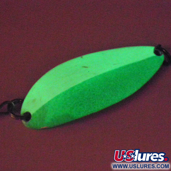 Vintage  Seneca Little Cleo (Hula Girl) Glow, 1/2oz Glow in Dark (White / Green / Nickel) fishing spoon #2827