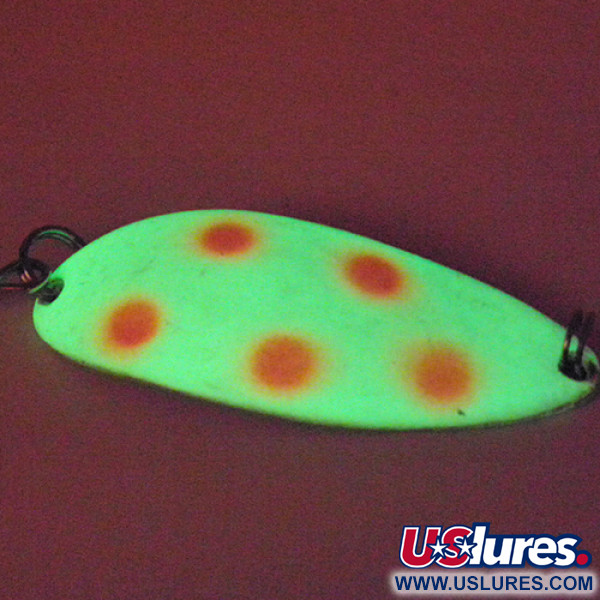 Vintage  Seneca Little Cleo (Hula Girl) Glow, 1/2oz Glow in Dark (White / Red / Nickel) fishing spoon #2828