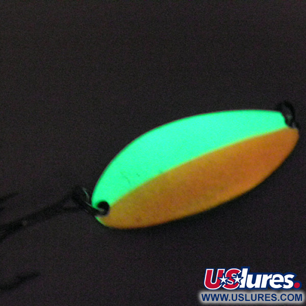 Vintage  Seneca Little Cleo (Hula Girl) Glows In Dark, 1/2oz Glow in Dark (White / Orange / Nickel) fishing spoon #2842