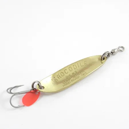 Vintage Luhr Jensen Krocodile Die #3, 1/3oz Hammered Brass / Red fishing spoon #2870