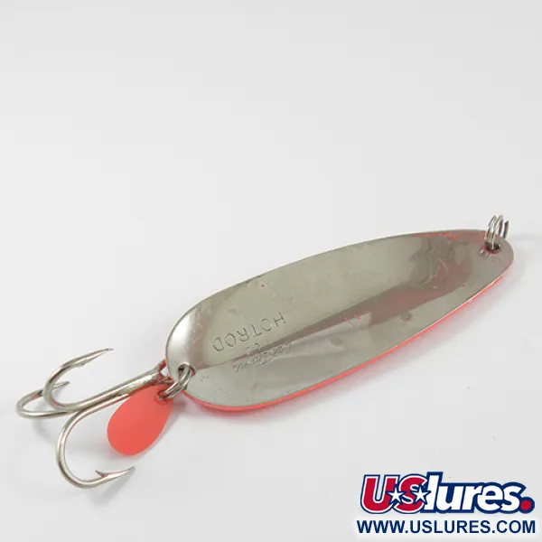 Vintage Luhr Jensen Les Davis Hotrod, 1 1/4oz Fluorescent Pink / Nickel fishing spoon #2896