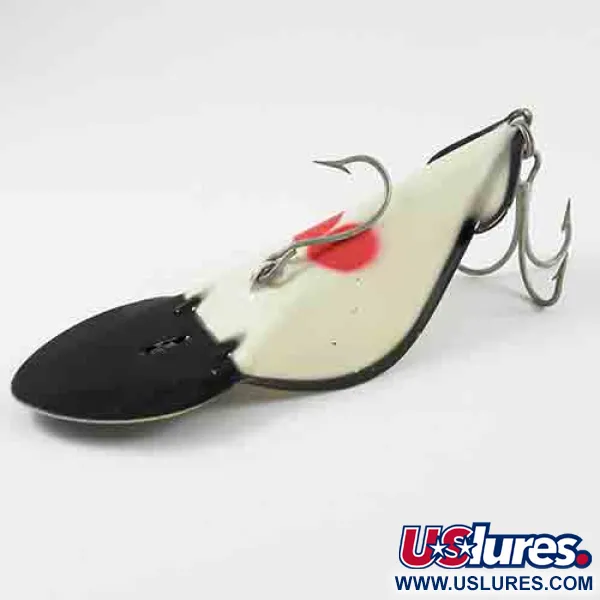 Vintage   Buck Perry spoonplug, 1oz White / Black fishing spoon #2914