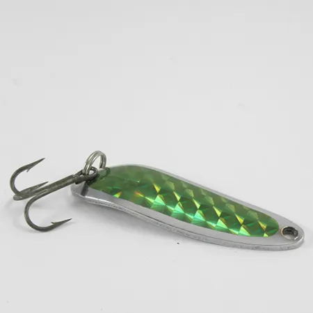 Vintage Luhr Jensen Krocodile Die #3, 1/3oz Nickel / Green fishing spoon #2967