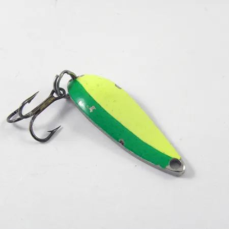 Vintage Acme Fiord Spoon Jr , 1/8oz Yellow / Green / Nickel fishing spoon #2982