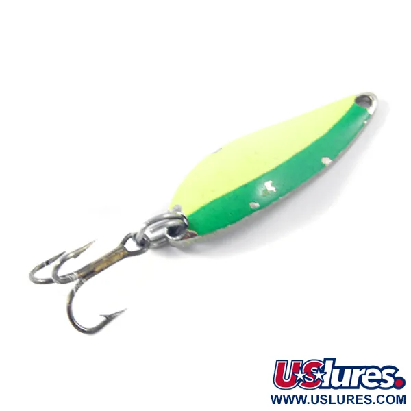 Vintage  Acme Fiord Spoon Jr , 1/8oz Yellow / Green / Nickel fishing spoon #2982