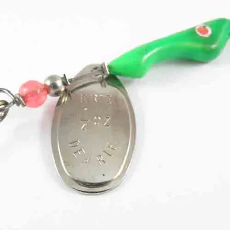 Vintage Erie Dearie Walleye Killer , 1/3oz Nickel / Green spinning lure #2991