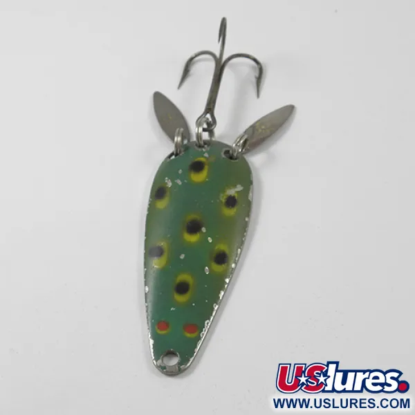 Vintage  Marathon Bait Company Marathon, 2/5oz Frog (Green / Yellow / Nickel) fishing spoon #3016