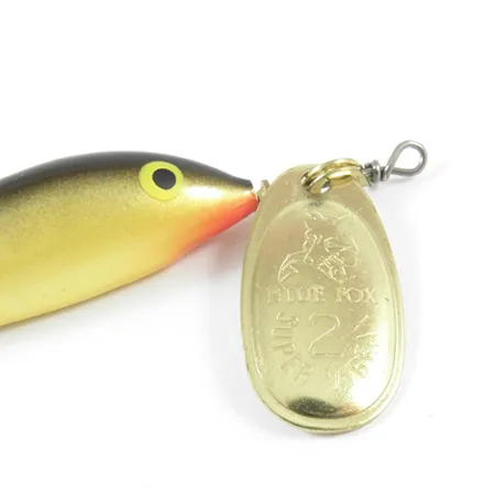 Vintage Blue Fox Vibrax Minnow Spin 2, 1/4oz Gold spinning lure #3032