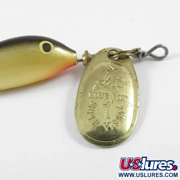 Vintage Blue Fox Vibrax Minnow Spin 1, 1/8oz Brass spinning lure #3064