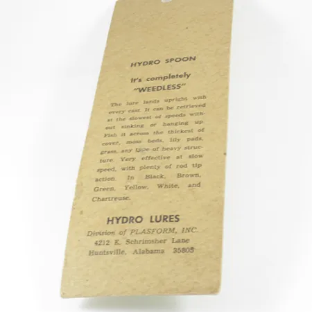 Hydro Lures Weedless Hydro Spoon, 3/5oz White / Green fishing spoon #3074