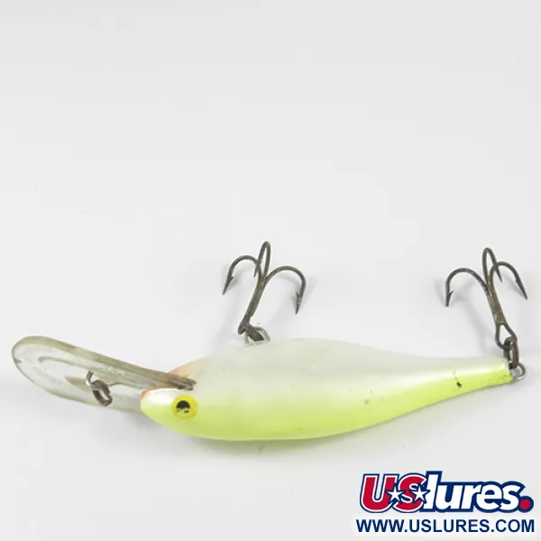 Vintage Rapala Down Deep Rattlin Fat Rap, 1/2oz Fluorescent Yellow / Silver fishing lure #3076
