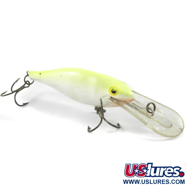 Vintage Rapala Down Deep Rattlin Fat Rap, 1/2oz Fluorescent Yellow / Silver fishing lure #3076