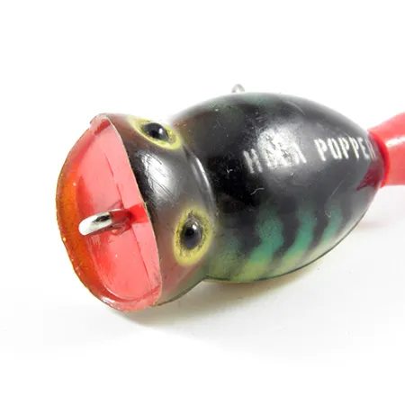 Vintage Fred Arbogast Hula Popper, 1/4oz Fire Tiger fishing lure #3078