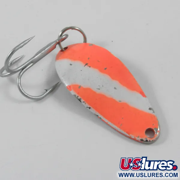 Vintage Seneca Little Cleo UV, 1/4oz Fluorescent Orange / White / Nickel fishing spoon #3108