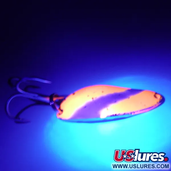 Vintage Seneca Little Cleo UV, 1/4oz Fluorescent Orange / White / Nickel fishing spoon #3108