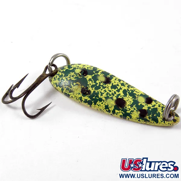 Vintage Acme Fiord Spoon Jr, 1/8oz Frog (Green / Brass) fishing spoon #3187