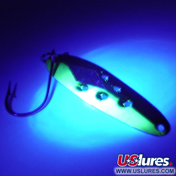 Vintage   Heddon Sculpin UV, 3/16oz UV Glow in UV light, Fluorescent fishing spoon #3199