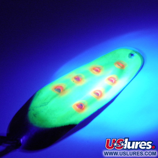 Vintage  Rustowicz Charger №3 UV, 2/5oz Nickel / Yellow / Red UV Glow in UV light, Fluorescent fishing spoon #3197