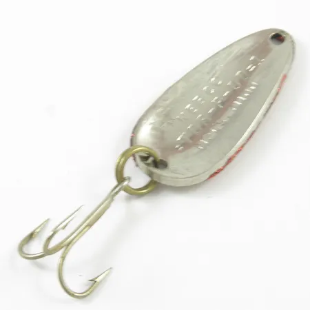 Vintage Nebco Tor-P-Do, 1/4oz Hammered Silver / Red Glitter fishing spoon #3208