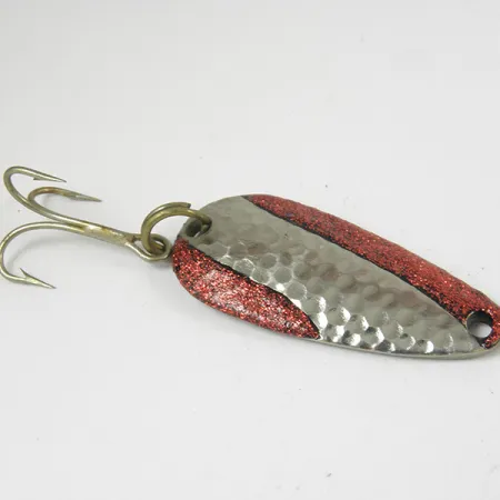 Vintage Nebco Tor-P-Do, 1/4oz Hammered Silver / Red Glitter fishing spoon #3208