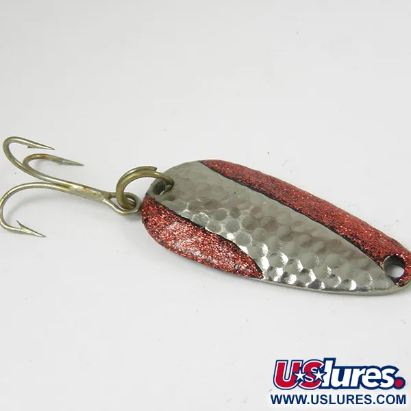Vintage   Nebco Tor-P-Do, 1/4oz Hammered Silver / Red Glitter fishing spoon #3208
