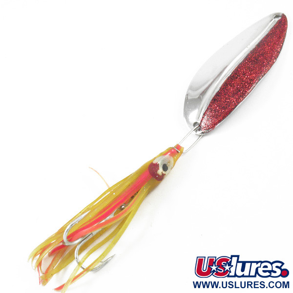 Vintage   Main liner Squid , 1/2oz Red Glitter / Nickel fishing spoon #3221