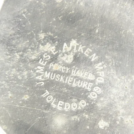 Vintage James Aitken Muskielure, 1 3/4oz Red / White / Nickel fishing spoon #3235