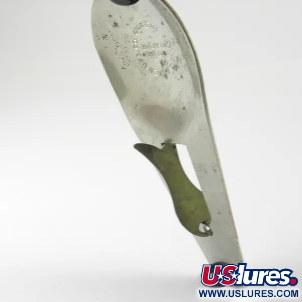 Vintage James Aitken Muskielure, 1 3/4oz Red / White / Nickel fishing spoon #3235